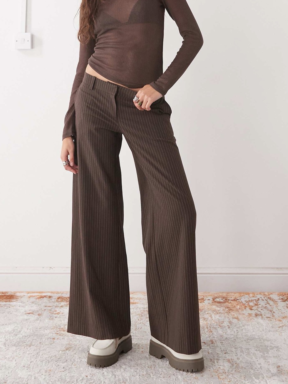 Low Waist Michael Kors Brown Tailored Pinstripe Trousers Pants